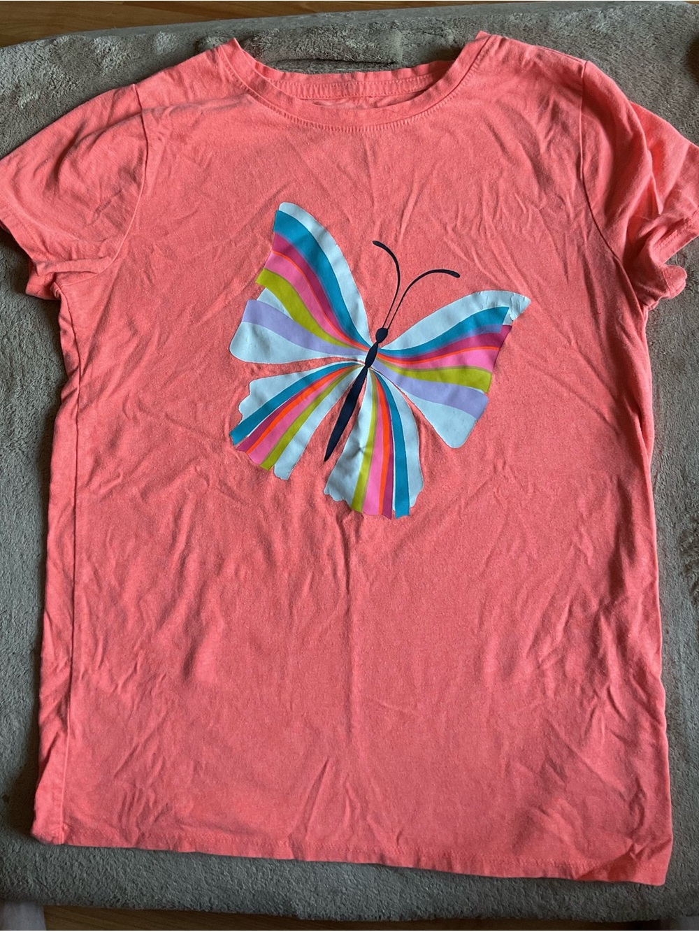 Cat & Jack Coral Tee with Rainbow Butterfly Graphic